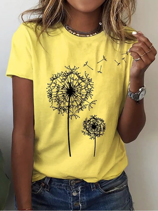 Women's Printed dandelion Short Sleeve T-shirt